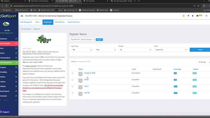 Step 3) Register for US Club Passcards & Rosters